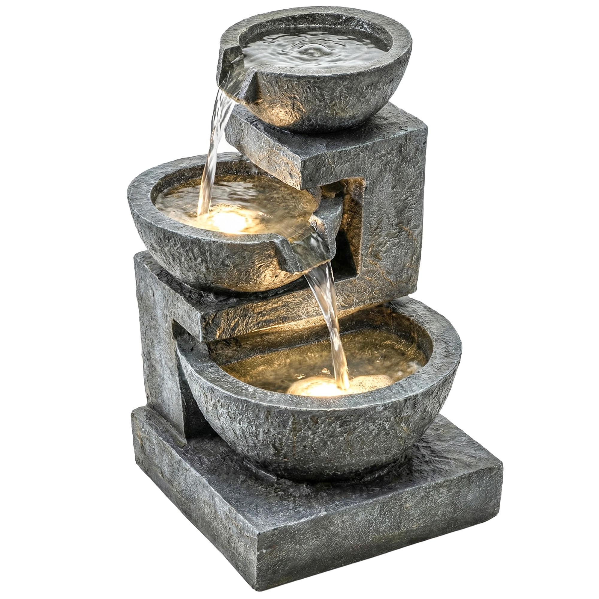 SPRINGBRUNNEN DE-10287 3-stufig mit LED und Pumpe Steinoptik - Grau, Kunststoff (40/37/61cm) - ComfortXL