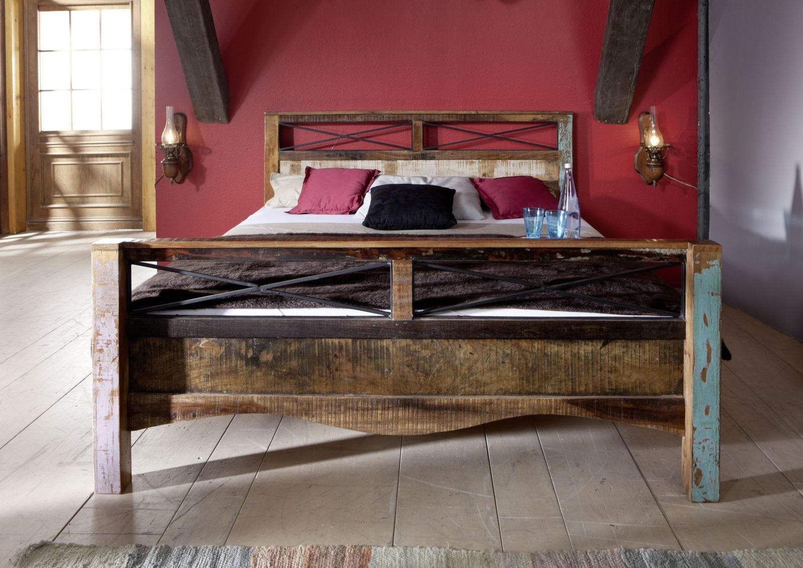 BETT Massivholz Altholz 140 x 200 x 100 mehrfarbig NATURE OF SPIRIT #45 - Multicolor, Holz (140/200cm) - Massivmoebel24