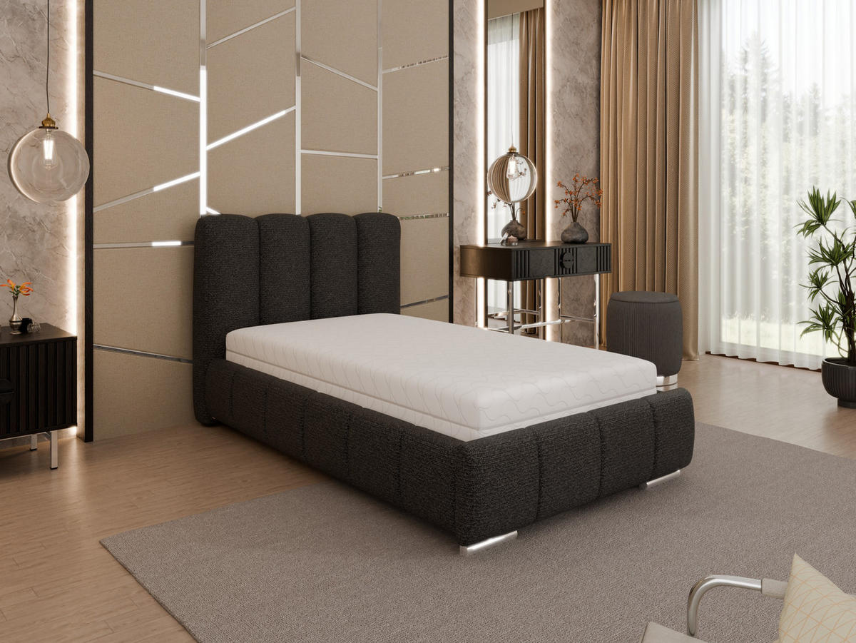 POLSTERBETT Zaira 100x200cm – Elegantes Polsterbett für modernen Wohnstil , Taschenfederkernmatratze Pocket KOKOS (20cm), schwarz - Schwarz, Holz (100/200cm) - Homesy