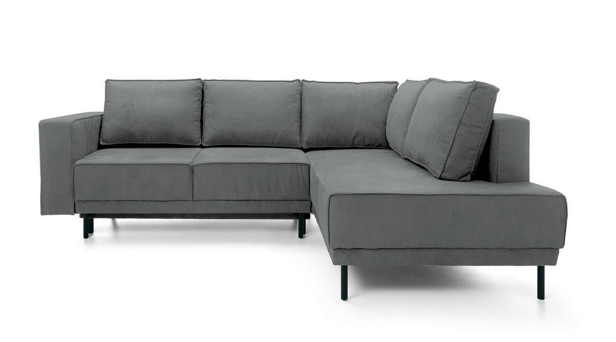 ECKSOFA Rodario Dunkelgrau Velours - Dunkelgrau/Schwarz, Textil/Metall (247/187cm) - Selsey