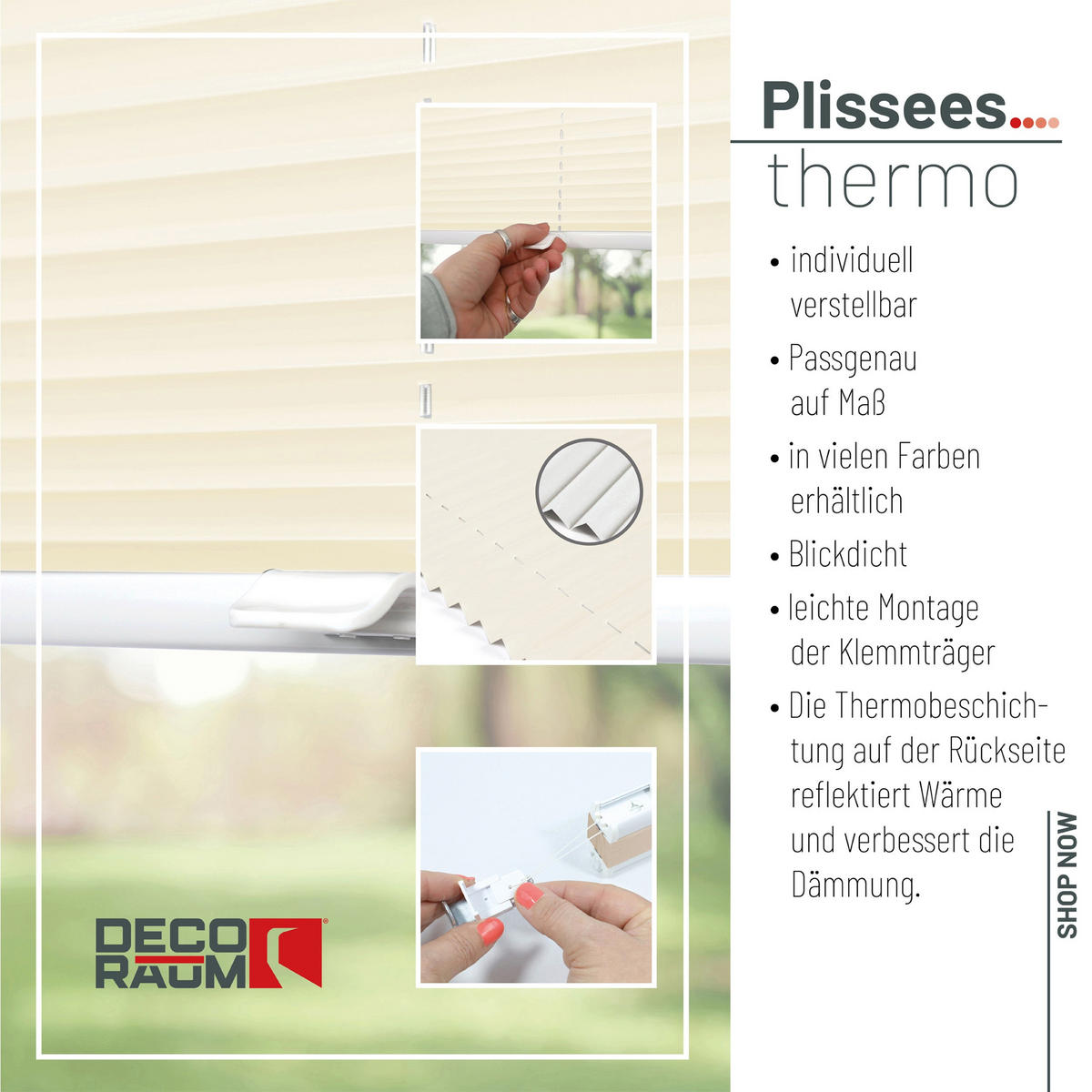 PLISSEE Thermo Basic 75 x 210cm Klemmfix ohne Bohren - Beige, Textil (75/210/210cm) - Deco-Raum
