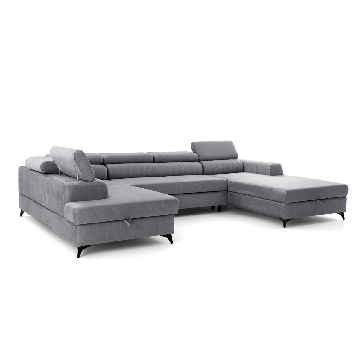 ECKSOFA U-Form PIERO U Links mit Schlaffunktion 125x260 Velours Grau - Schwarz/Grau, Holz/Textil (350/90/203cm) - Muffo