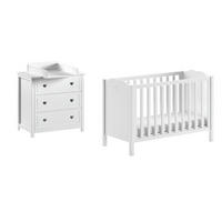BABYZIMMER SET Kamila 3tlg Weiß Bett Kommode Wickelaufsatz - Weiß, Holz (67/88/129cm) - 58aufmkessel