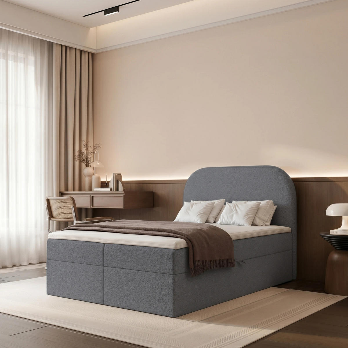 BOXBETT FUZZI 120x200 cm Dunkelgrau (Stoff Monte) - mit 2 Bettkästen, Bonellmatratze und weichem Kopfteil - Dunkelgrau, Holzwerkstoff/Textil (120/200cm) - Ravio