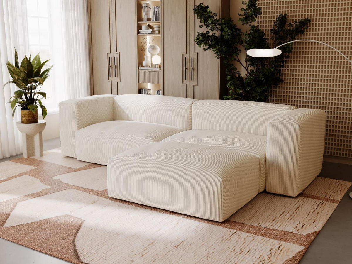 ECKSOFA Landi Creme Rechts - Creme/Schwarz, Kunststoff/Textil (240/180cm) - Graingold