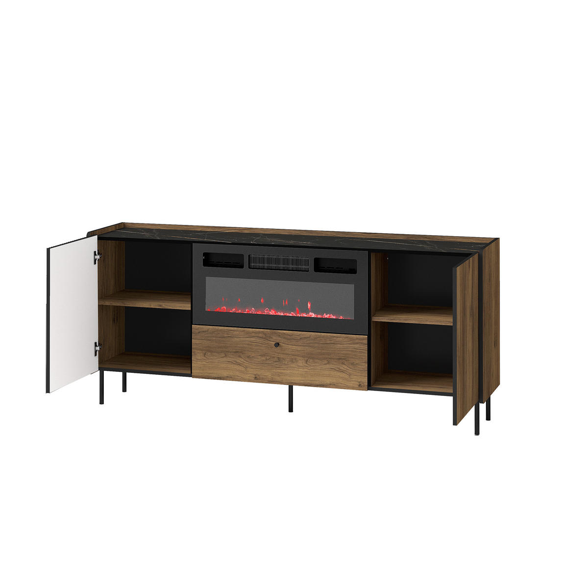 KOMMODE Piano mit 2 Türen und 1 Schublade, Mattschwarz + Warmia-Nussbaum - Dunkelbraun/Schwarz, Holzwerkstoff (182/79/40cm) - Beautysofa