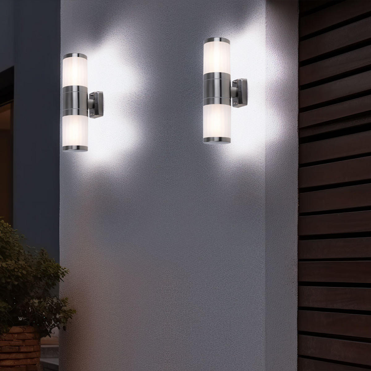 LED AUSSEN-WANDLEUCHTE Edelstahl Silber 2er Set - Silberfarben, Metall (15.5/38/15.5cm) - Globo Lighting