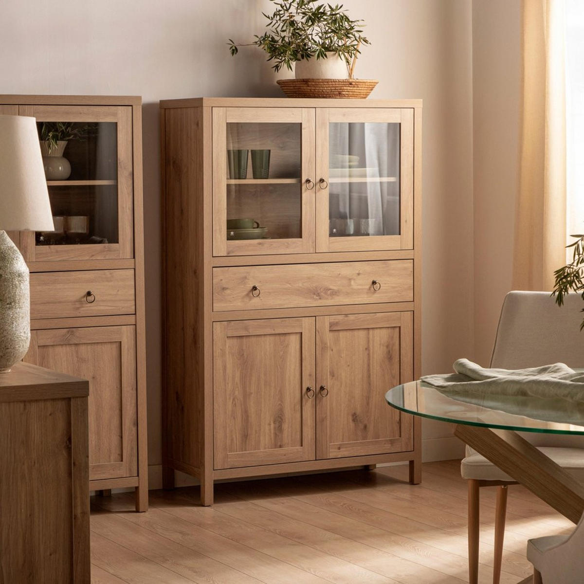 VITRINENSCHRANK DOPPELTER Livorno Natürlich 100 cm x 160 cm - Naturfarben, Holzwerkstoff (100/160/40cm) - Klast Home