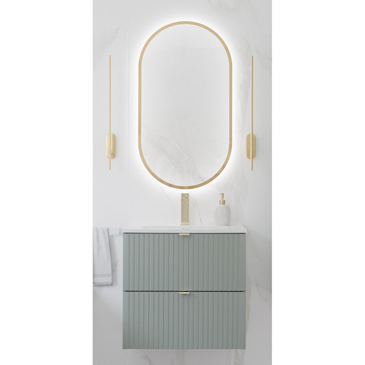 BADMÖBEL-SET 2-TLG. Newport-56 - Grün, Holzwerkstoff (60/190/40cm) - Lomado