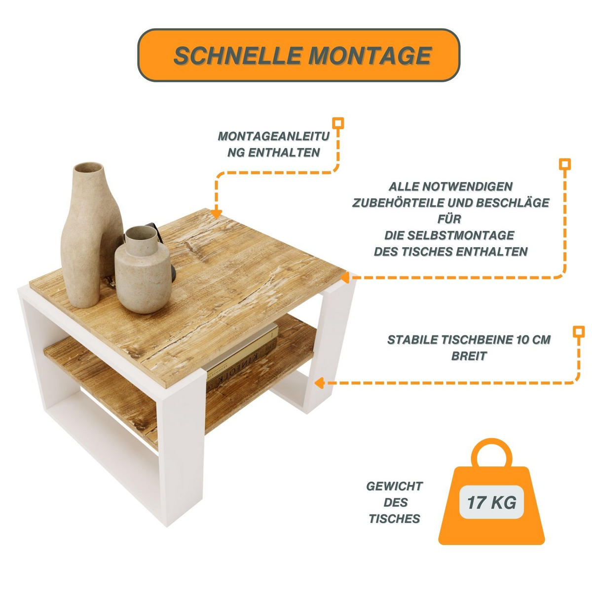 COUCHTISCH Kaja63 63/42/53,8 - Kiefer Milford/Weiß, Holzwerkstoff (54/63/42cm) - RAUMHIRSCH FURNITURE