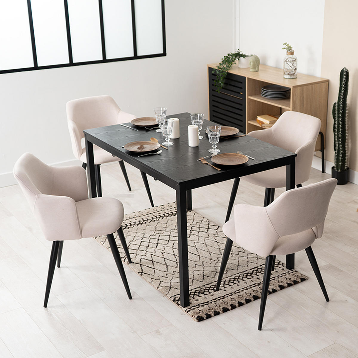 ARMLEHNSTUHL mit Stoffbezug Beige 4er-Set - Beige, Textil (46/81/45cm) - Meubles Cosy