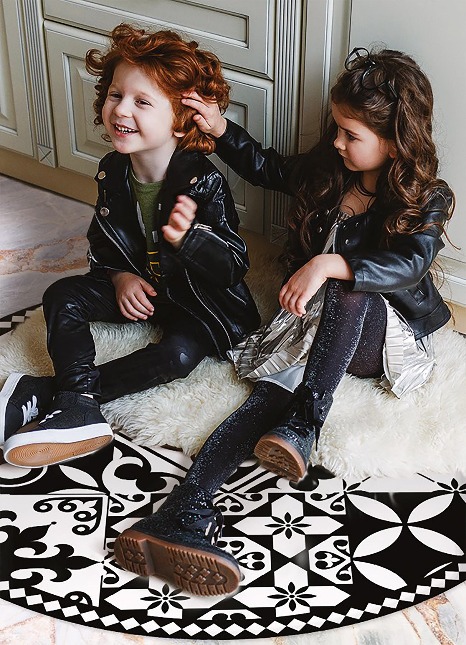 VINYL TEPPICH Ø140 cm Portugiesisches Muster - Schwarz/Weiß, Kunststoff (140/140cm) - TULUP