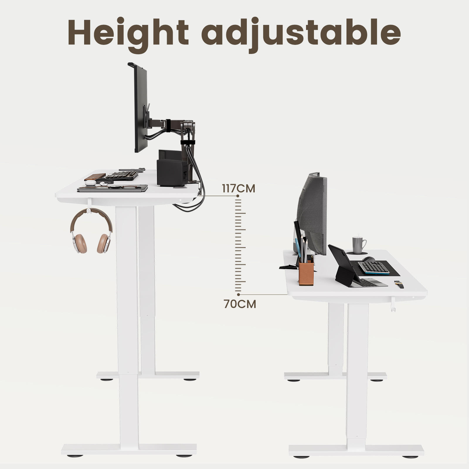 SCHREIBTISCH elektrisch höhenverstellbar 80 x 160 cm, mit Memory- und Kollisionsschutzfunktion - Weiß, Metall (160/80/117cm) - HOMAVO