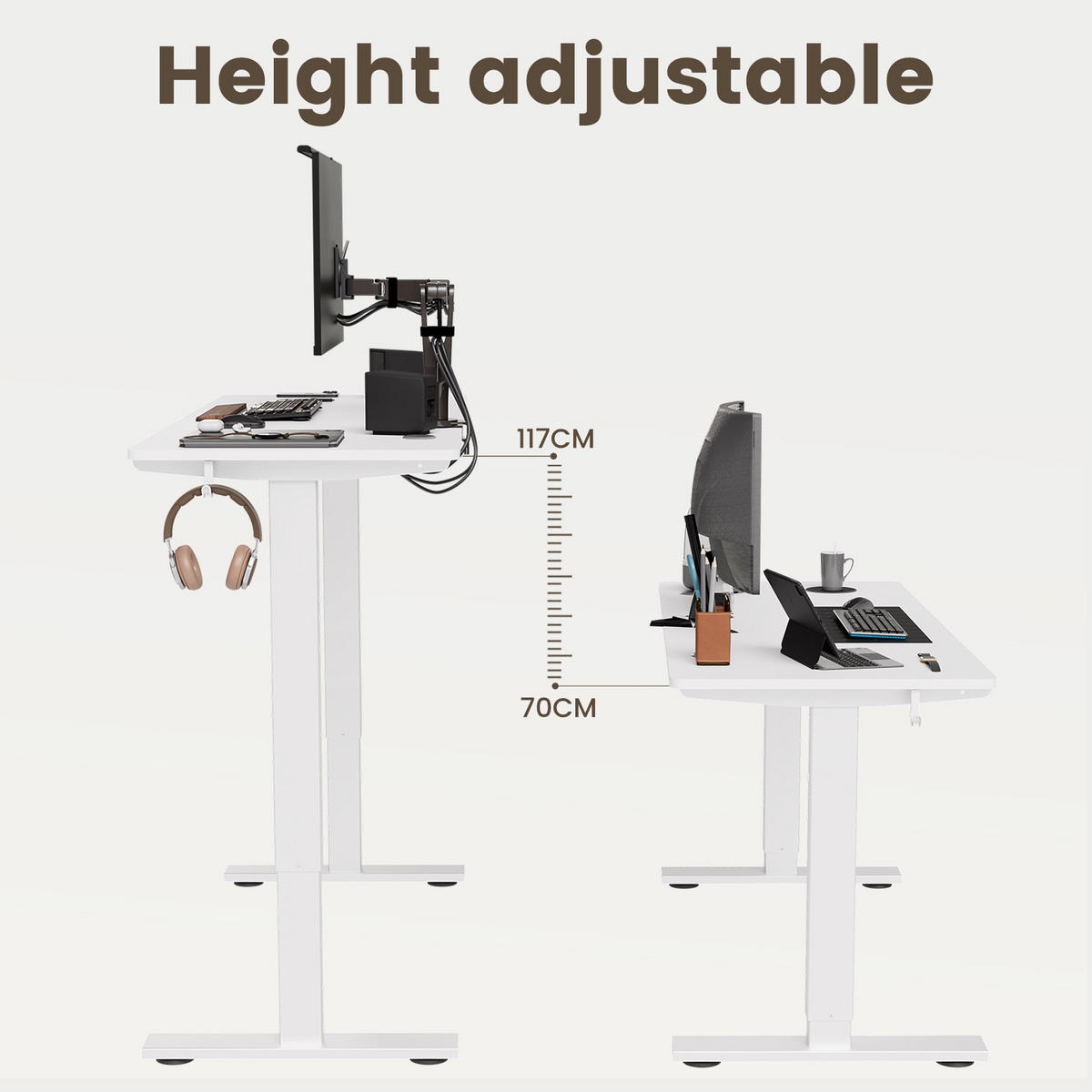 SCHREIBTISCH elektrisch höhenverstellbar 60 x 140 cm, mit Memory- und Kollisionsschutzfunktion - Weiß, Metall (140/60/117cm) - HOMAVO