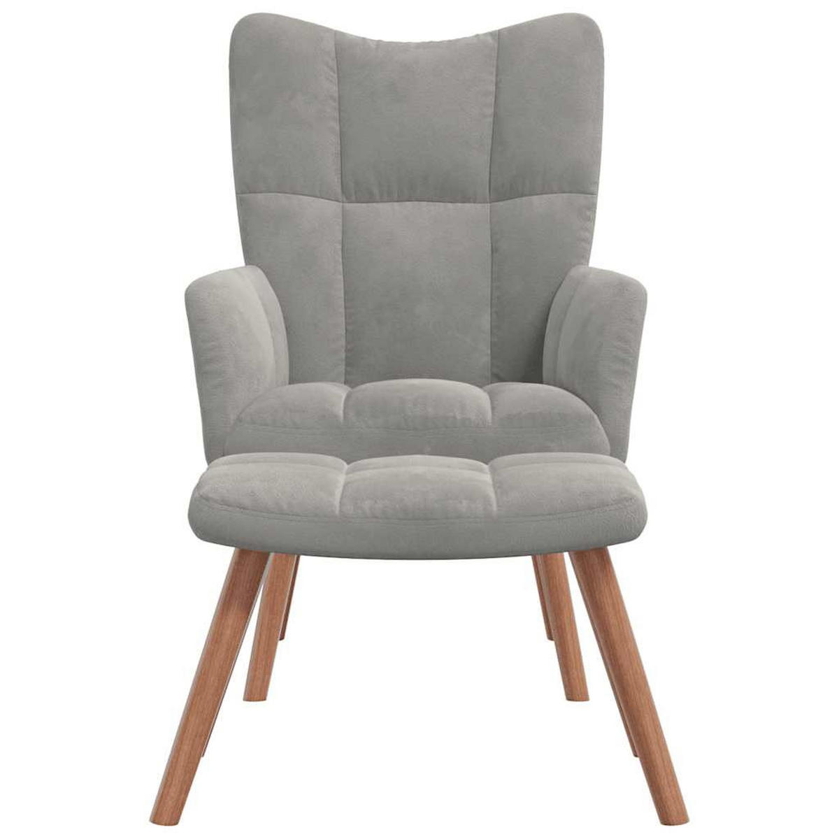 SESSEL mit Hocker, Holzbeine 61,5/69/95,5 cm aus Samt Hellgrau - Hellgrau/Braun, Holz/Textil (61.5/95.5/69cm) - vidaXL