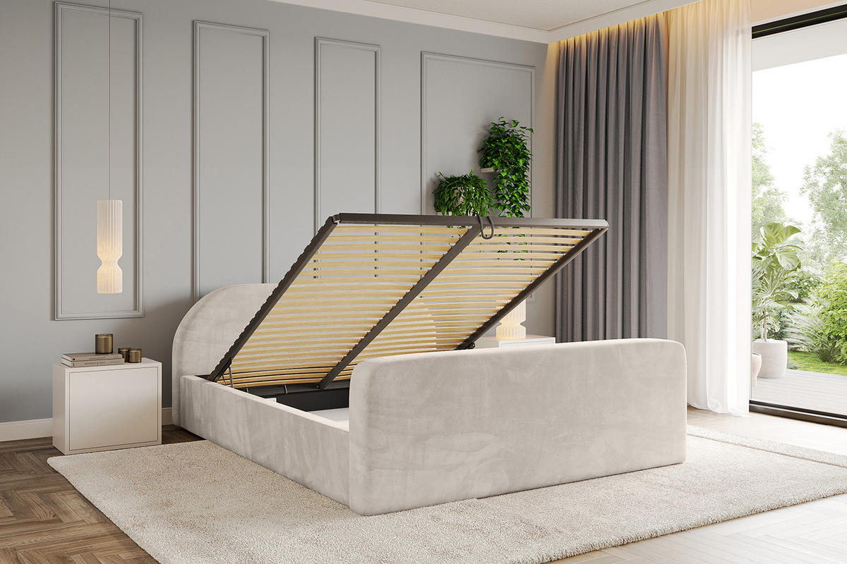 POLSTERBETT mit Bettkasten, Fußteil und Lattenrost, Boxbett ohne Matratze - TIVON-Z-V1 180x200 Beige - Beige, Holzwerkstoff/Textil (180/200cm) - ALTDECOR
