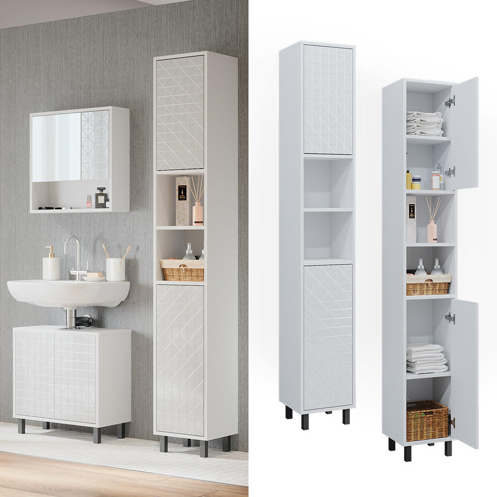 BADSCHRANK Agasta Weiß 30 x 190.3 cm - Weiß, Holzwerkstoff (30/190.3/28cm) - Vicco
