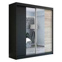 SCHWEBETÜRENSCHRANK 160 CM NEO Farbe: Schwarz / schwarz / sonoma - Schwarz/Braun, Holzwerkstoff (160/215/59.5cm) - A&J MöbelLand