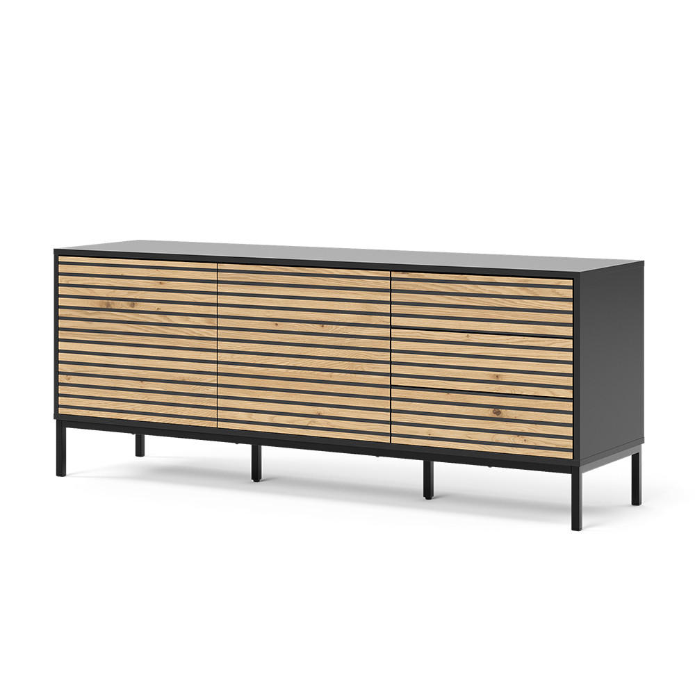 KOMMODE Eliza Schwarz/Eiche 150 x 60 cm mit 3 Schubladen - Honigeiche/Anthrazit, Holzwerkstoff (150/60/40cm) - Vicco