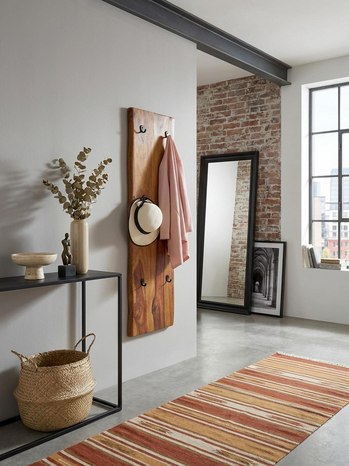 WANDGARDEROBE Massivholz Metall Modern mit Baumkante und 6 Haken - Braun, Holz (40/140/7cm) - KADIMA DESIGN