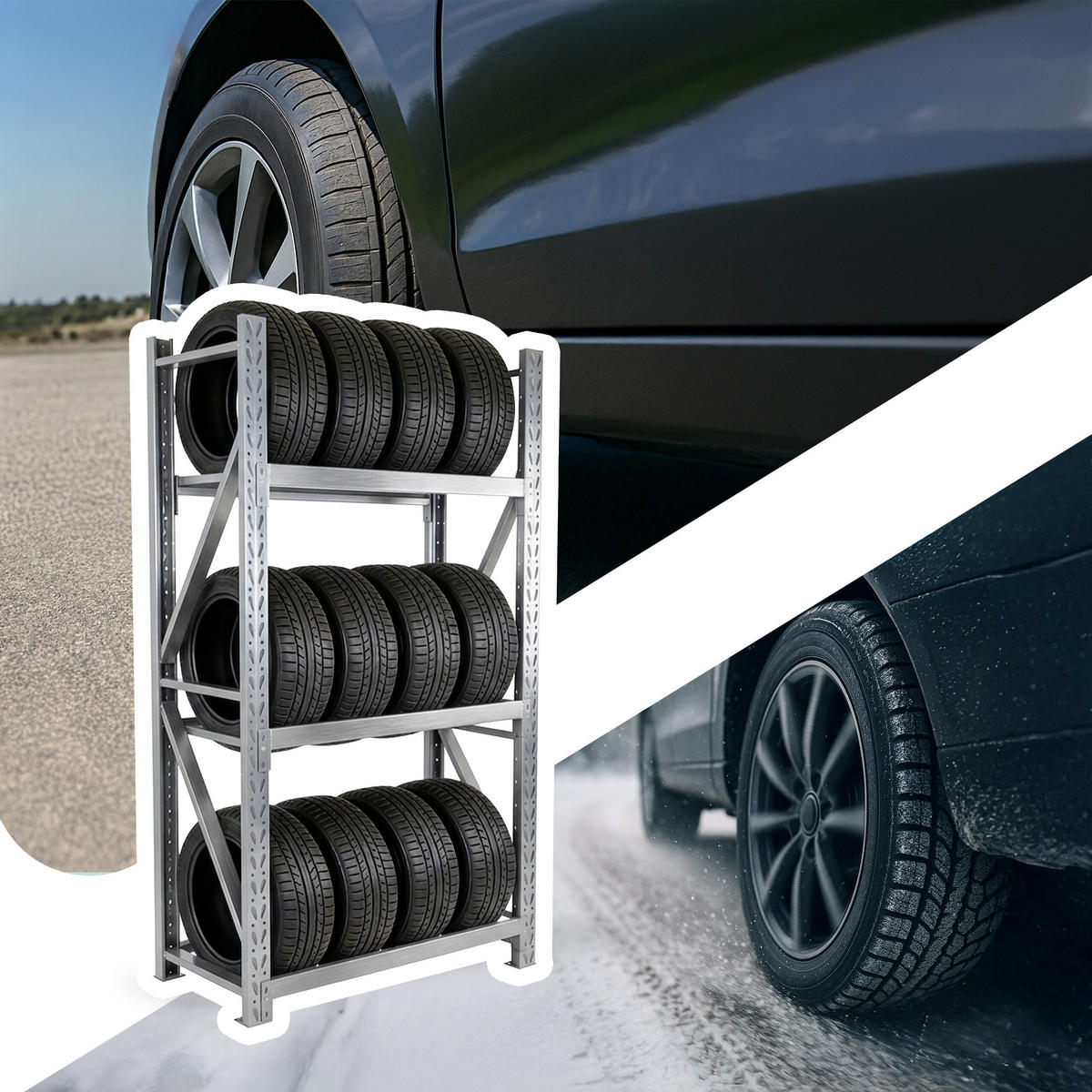 REIFENREGAL - Silberfarben, Metall (120/180/50cm) - Relaxdays