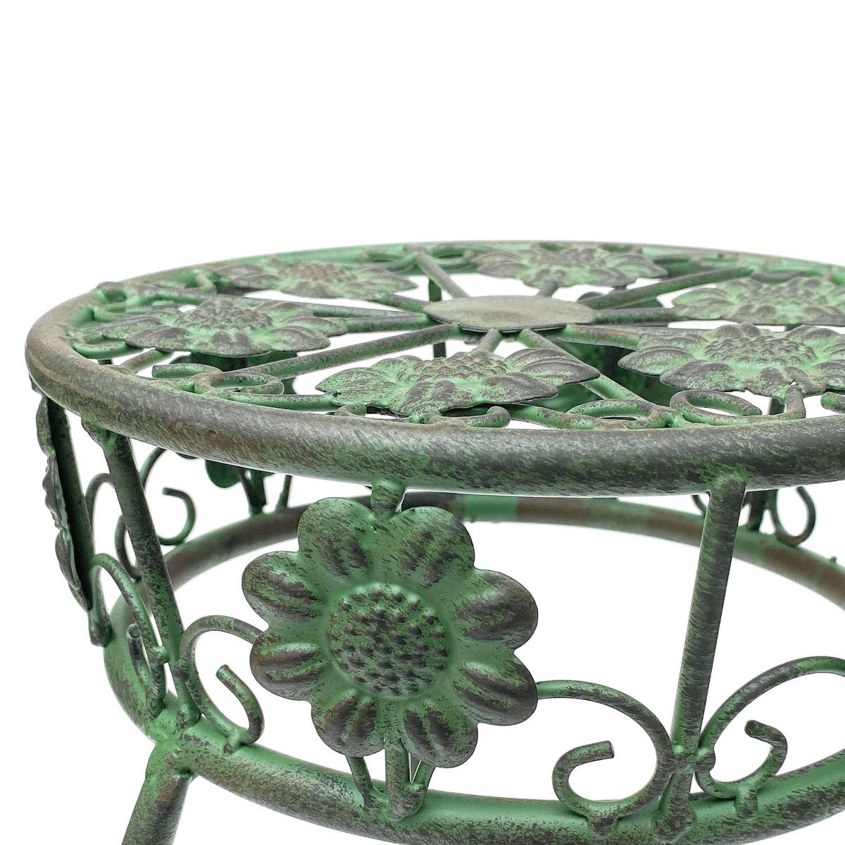 BLUMENHOCKER rund Metall Grün antik 26/26/50 cm - Grün, Metall (26/50/26cm) - DanDiBo