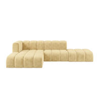 ECKSOFA Modulares In L-Form Mit Hocker, Velvet-Stoff Riviera, Buttergelb, Links, GRAND Mini - Hellgelb, Holz (295/179cm) - Kaiser Möbel