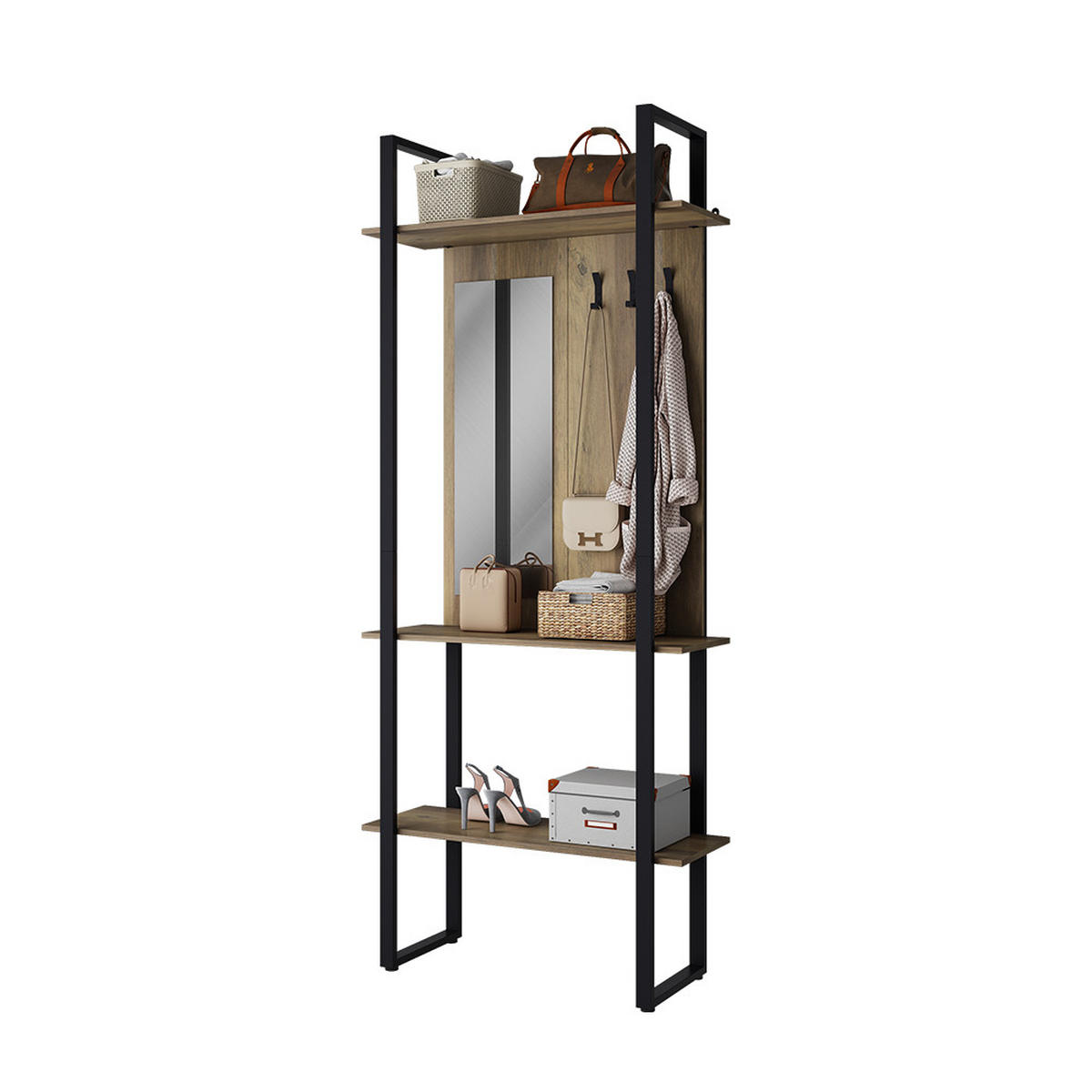 GARDEROBE Livi Anthrazit 90 x 215 cm mit Hacken und Spiegel - Anthrazit, Holzwerkstoff (90/215/35cm) - Vicco