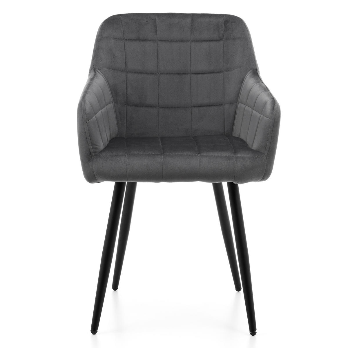 STUHL ORTE gepolstert mit Steppung - grau - Samt Velours - Schwarz/Grau, Textil/Metall (56/85/62cm) - NEW HOME