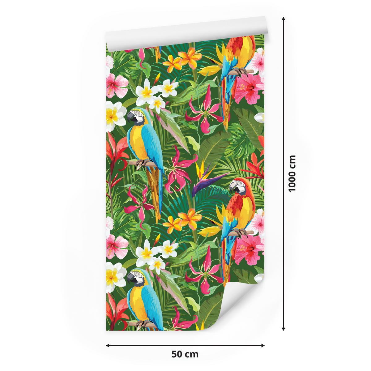 VLIESTAPETE Tropische Papageien – Grün, Bunt – 50x1000 cm - Multicolor/Grün, Papier (50/1000cm) - Muralo