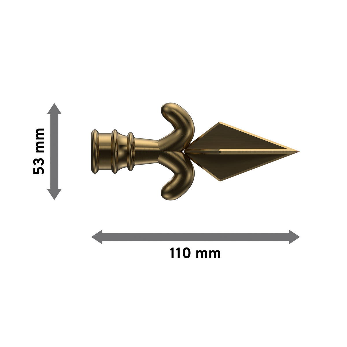 ENDSTÜCKE FÜR GARDINENSTANGEN 16 mm Ø, Matteo Messing Antik, Packung 2 Stück - Messingfarben/Bronzefarben, Metall (11/5.3/5.3cm) - INTERDECO