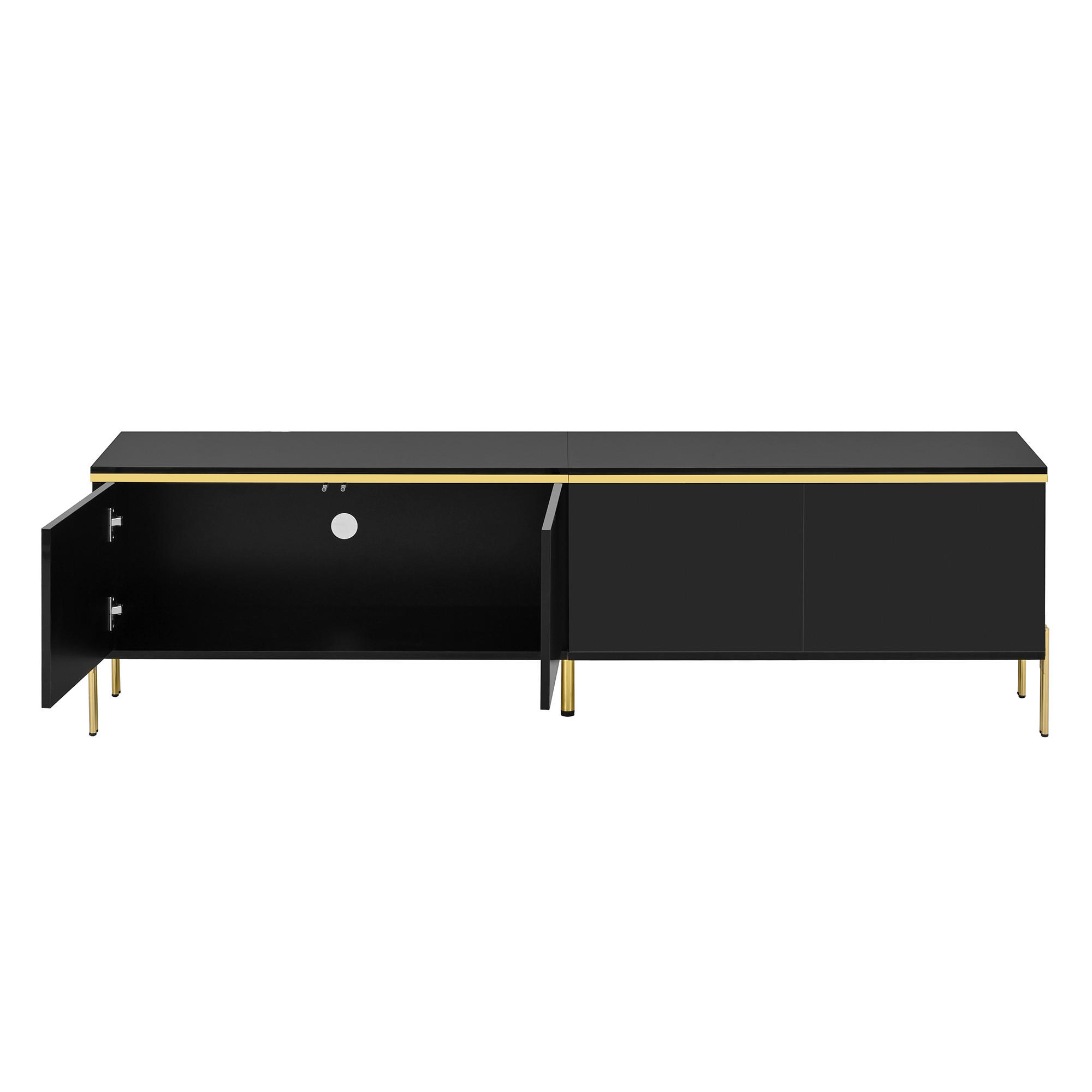 TV-SCHRANK 170/38/50 cm Schwarz Hochglanz mit 4 Türen und Gold - Schwarz, Holzwerkstoff/Metall (170/50/38cm) - Oxeza