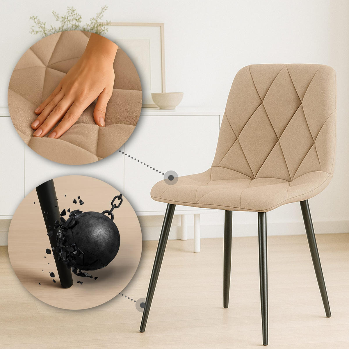 ESSZIMMERSTUHL Stoff Taupe - Taupe/Schwarz, Textil/Metall (45/85/55cm) - CLP