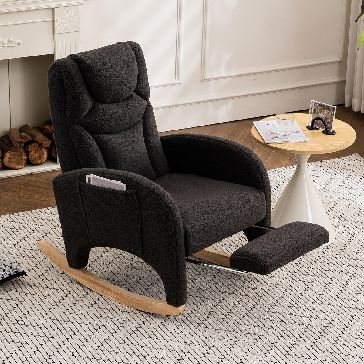 SCHAUKELSTUHL Dunkelgrau Teddy mit Klappbare Pedale - Dunkelgrau, Textil (125/101/66cm) - Oxeza