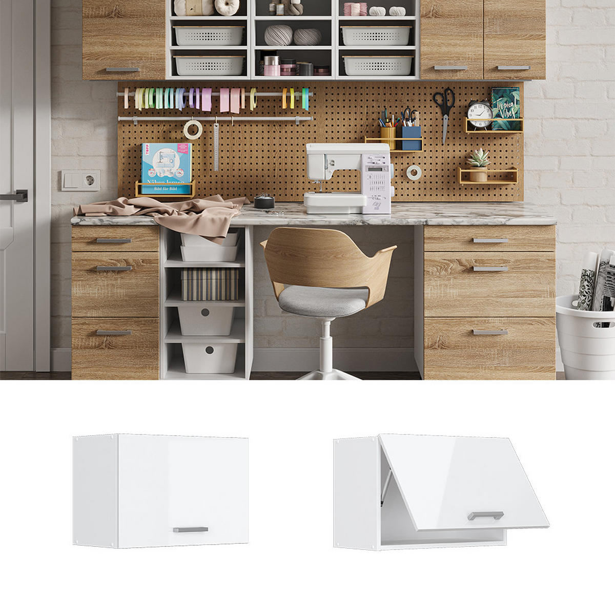 UNIVERZÁLNÍ NÁSTĚNNÁ SKŘÍŇKA R-Line Bílá vysoký lesk - bílá/vysoce lesklá bílá, kompozitní dřevo (60/40/31cm) - Vicco