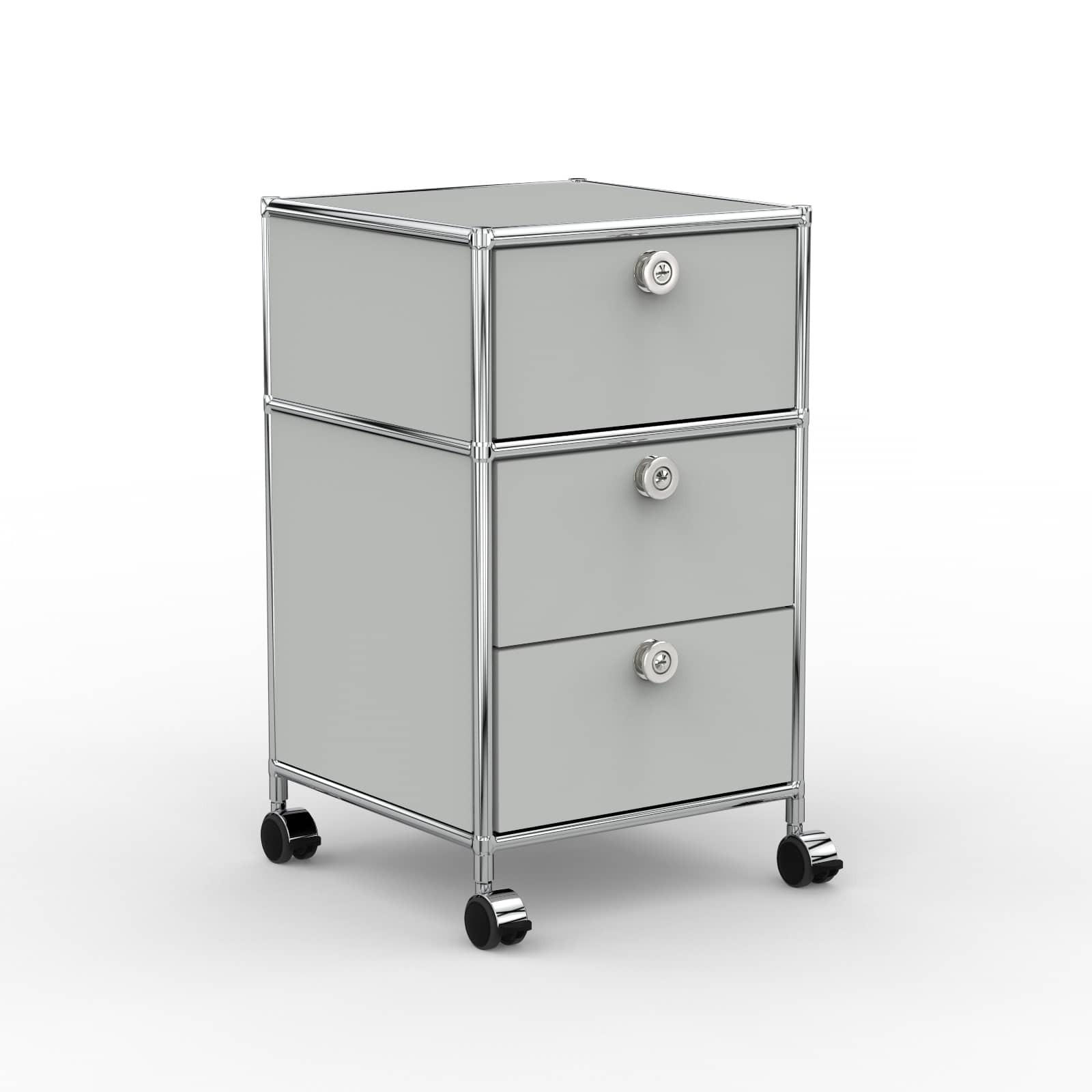 BÜRO-ROLLCONTAINER, Metall, 40 cm, 1 Schublade + 1 Doppelschublade, Lichtgrau - Chromfarben/Silberfarben, Metall (40/68.2/39.7cm) - Versee