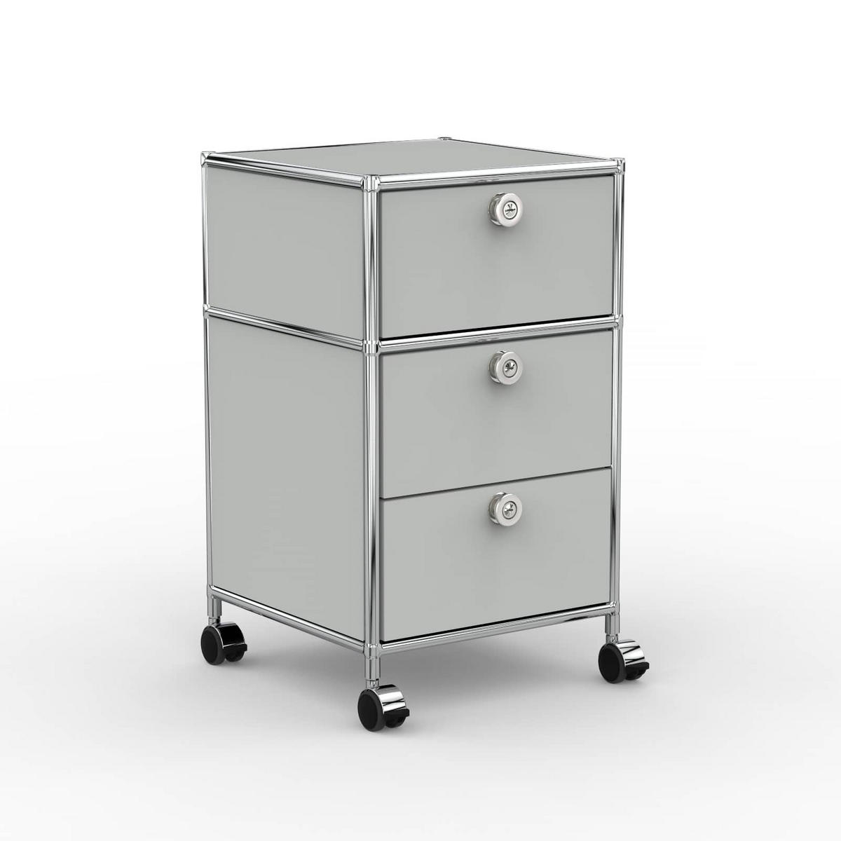 BÜRO-ROLLCONTAINER, Metall, 40 cm, 1 Schublade + 1 Doppelschublade, Lichtgrau - Chromfarben/Silberfarben, Metall (40/68.2/39.7cm) - Versee