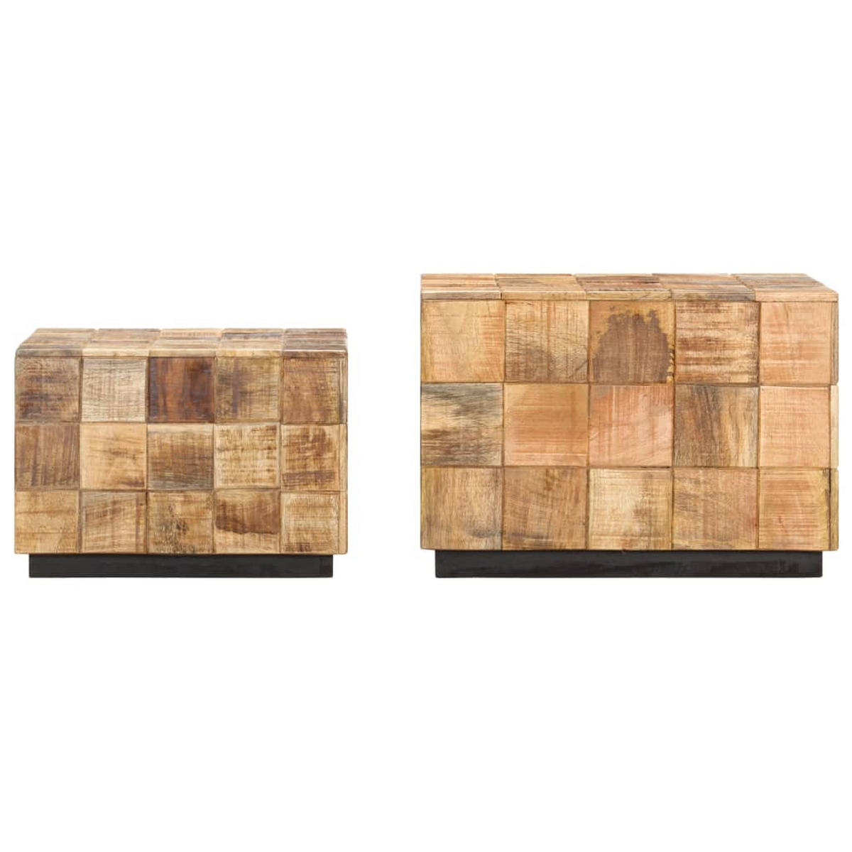 COUCHTISCHE 2 Stk. in Block-Design Raues Mango-Massivholz - Braun, Holz (50/50/35cm) - furnicato