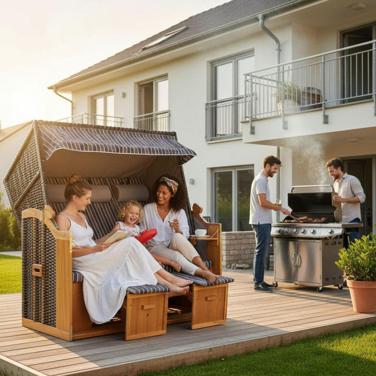 STRANDKORB XXL Ostsee 3Sitzer PE Schwarz - Schwarz/Braun, Metall (160/160/80cm) - Mr. Deko