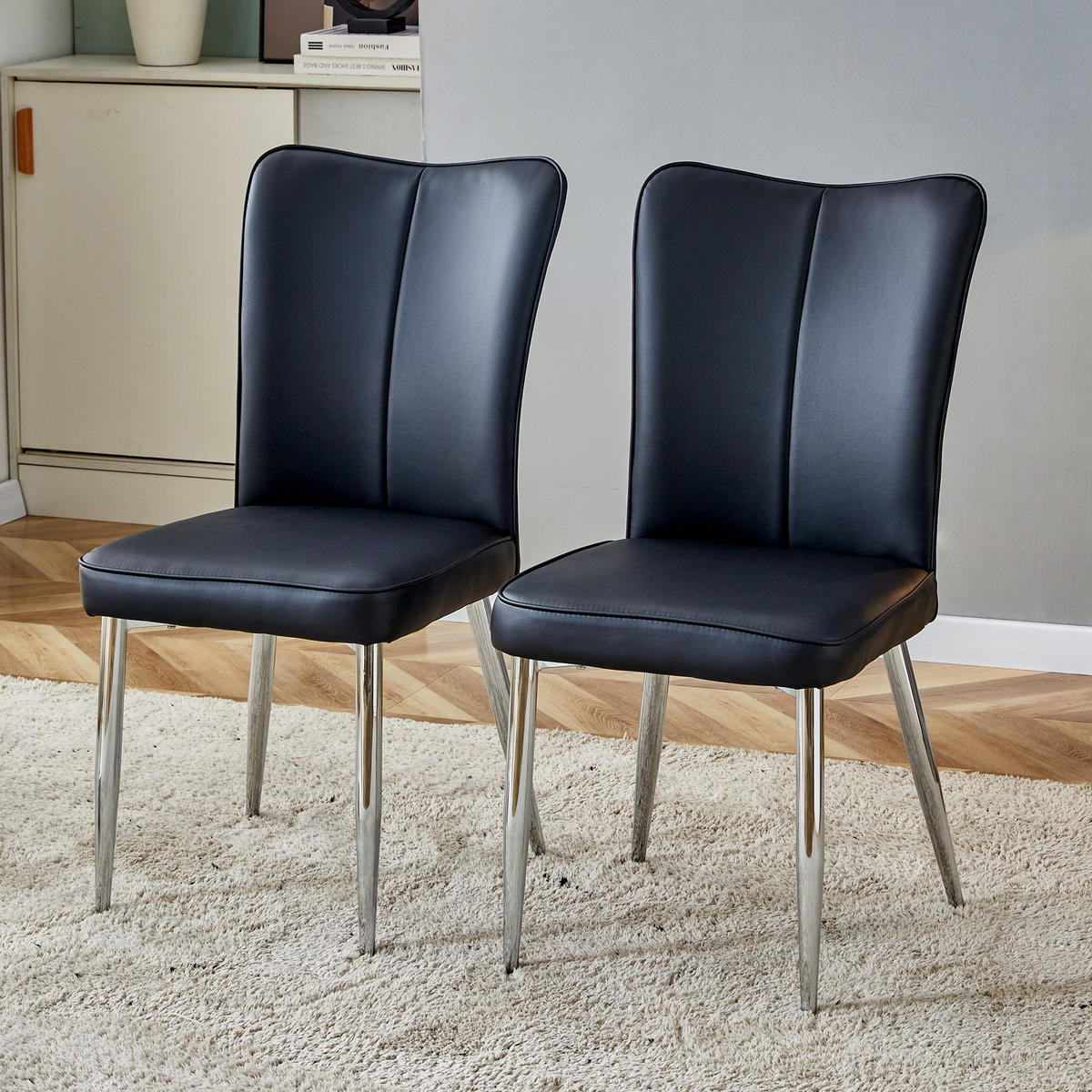 STUHL-SET DE-36517 2 Stück mit PU-Bezug und Metallbeinen Schwarz - Schwarz, Metall (44/89/45cm) - ComfortXL