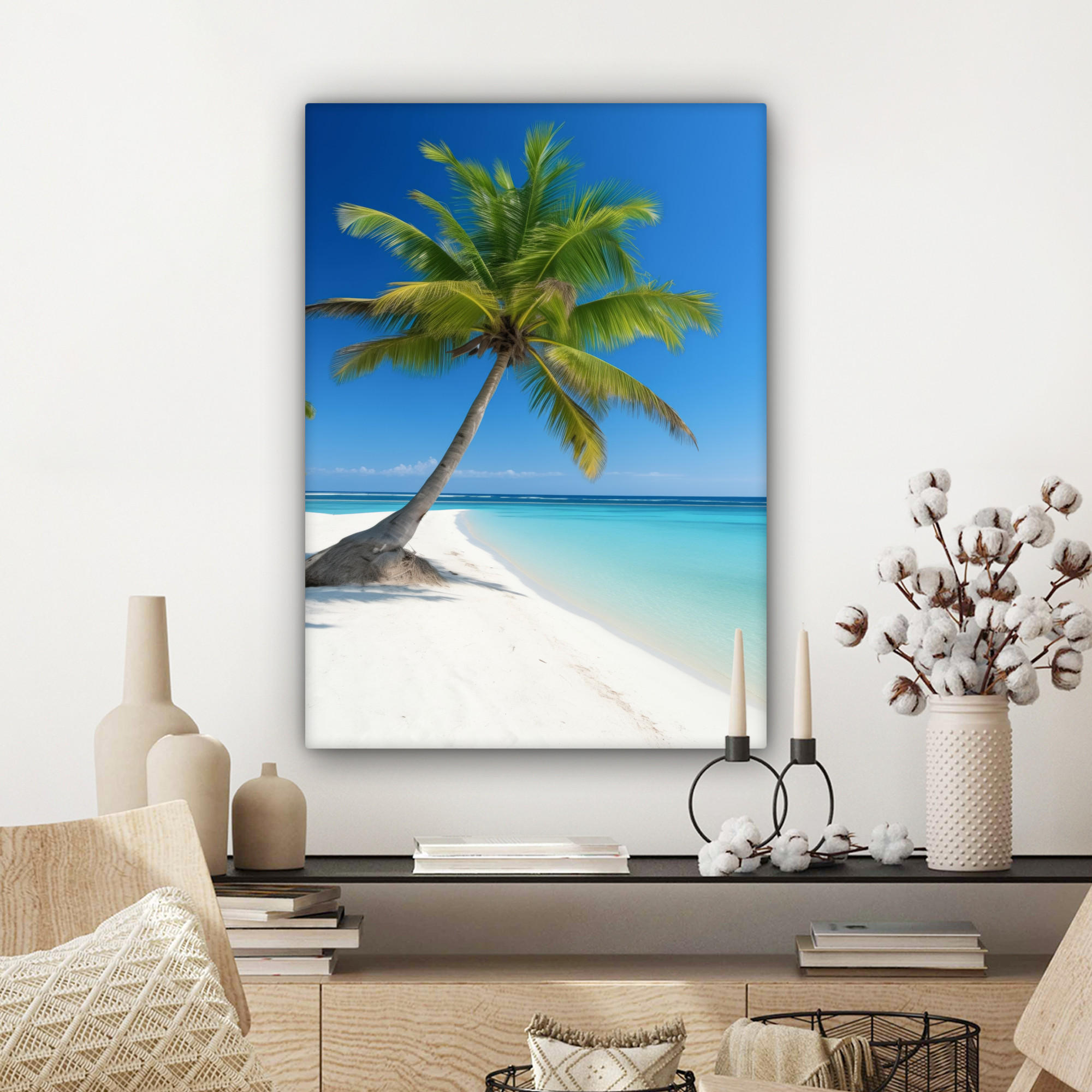 LEINWANDBILD Strand - Palme - Tropisch - Meer 60x80 cm - Grün, Textil (60/80cm) - MuchoWow