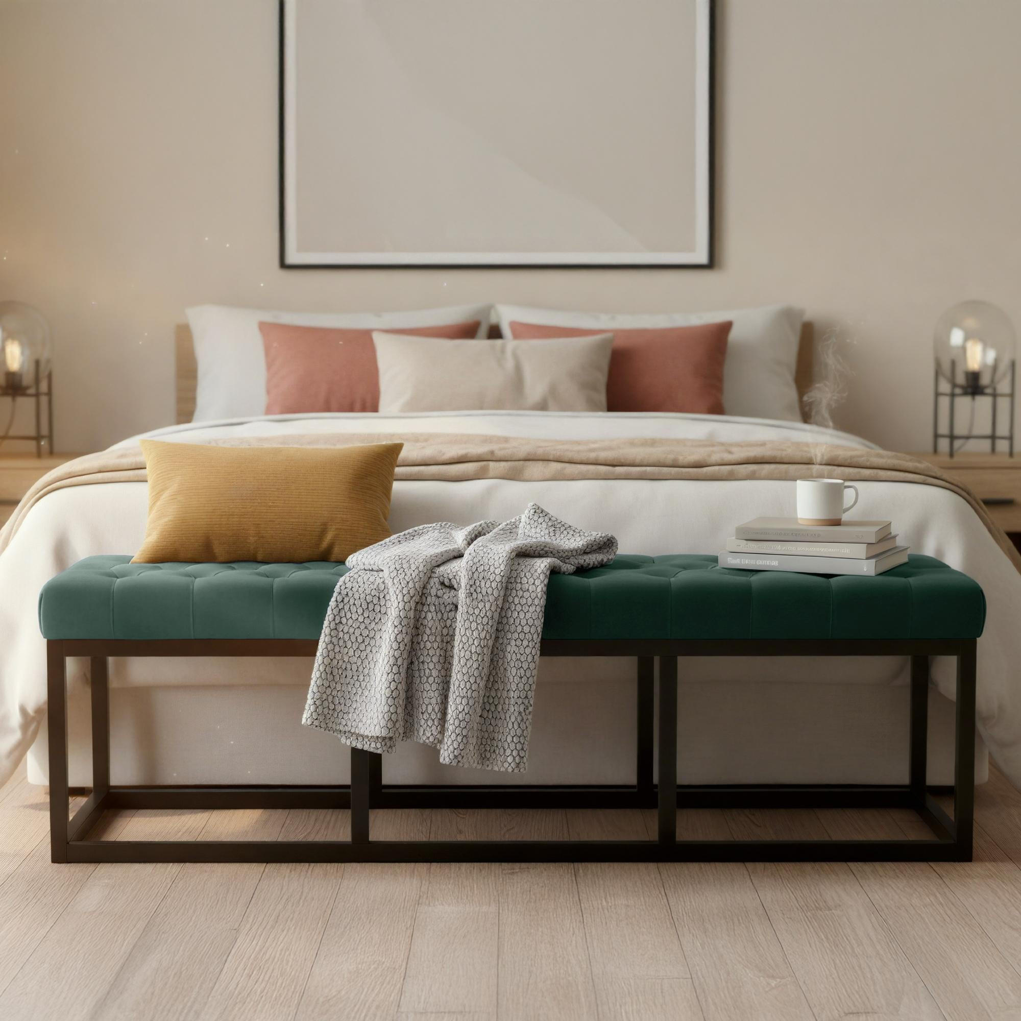 SITZBANK 150/37 cm Samt Grün - Schwarz/Grün, Textil/Metall (150/42/37cm) - CLP