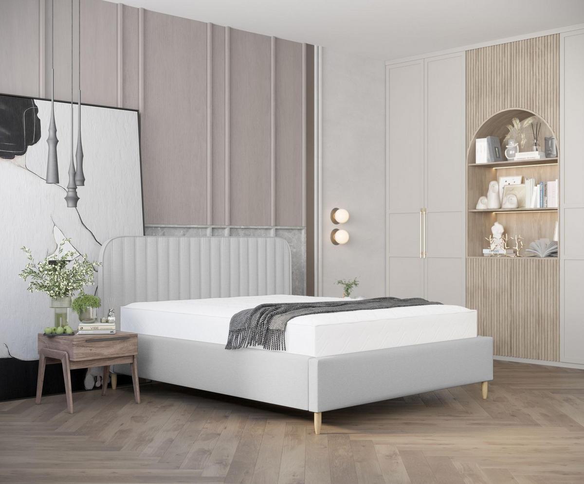 POLSTERBETT Noto Hellgrau 120/200 cm im Webstoff - Hellgrau/Naturfarben, Holz/Holzwerkstoff (120/200cm) - Maison de Reve