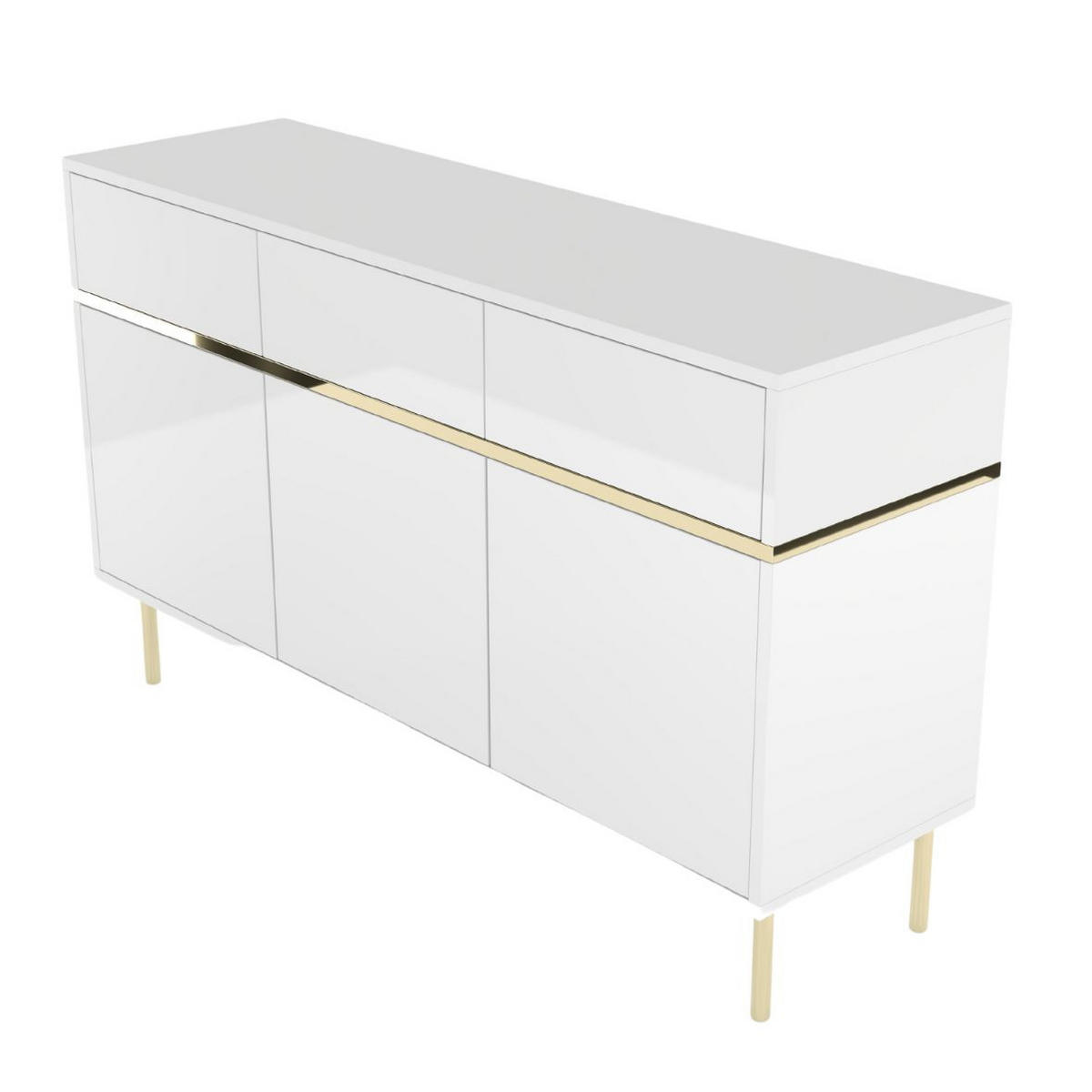 SIDEBOARD Marika, Weiß, Gold, Hochglanz - Goldfarben/Weiß, Holzwerkstoff/Metall (137.5/85/39.5cm) - Dancan