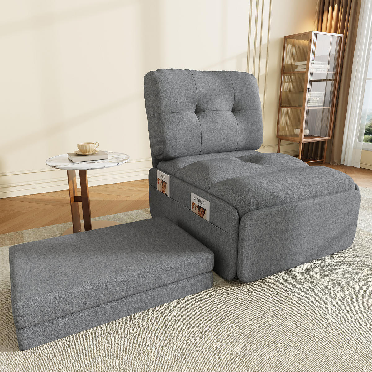SCHLAFSOFA 92/81.5/90 cm Grau mit Aufbewahrungstasche - Grau, Textil (81.5/90/195cm) - Oxeza