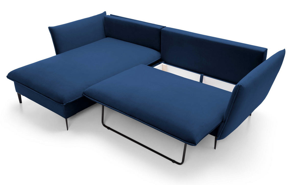 ECKSOFA Flavio mit Schlaffunktion, Bettkasten 260 cm, Links, Dunkelblau - Dunkelblau, Holz (258/167cm) - Emporius