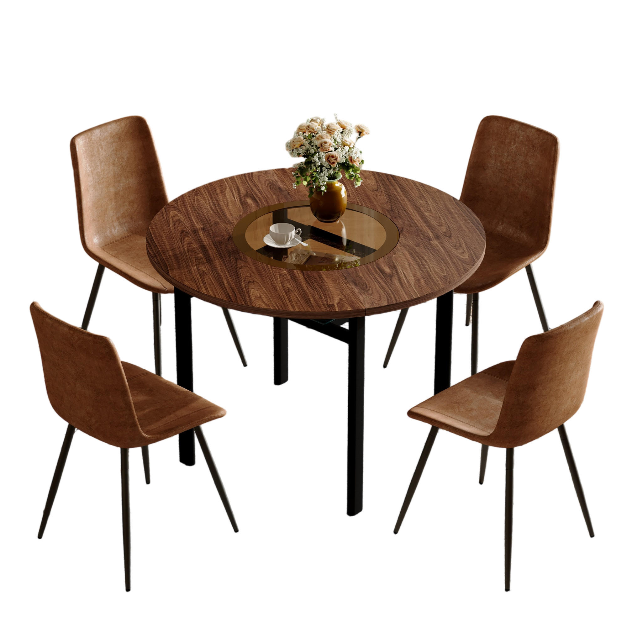 ESSGRUPPE DE-39352 5-teilig, rund mit 4 Stühlen Braun - Braun, Metall (100/76/100cm) - ComfortXL