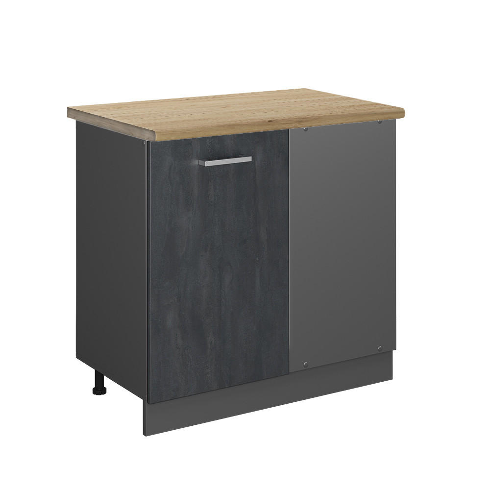 ECKUNTERSCHRANK R-Line Schwarz Beton 86 cm AP Eiche - Anthrazit/Schwarz, Holzwerkstoff (86/81.6/60cm) - Vicco