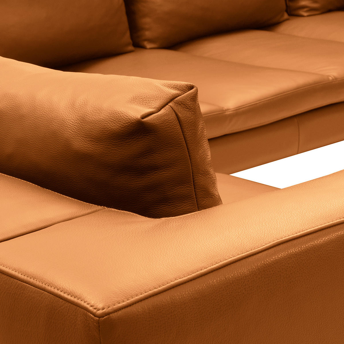 ECKSOFA mit Ottomane - Chromfarben/Cognac, Leder/Metall (255/230cm) - home24