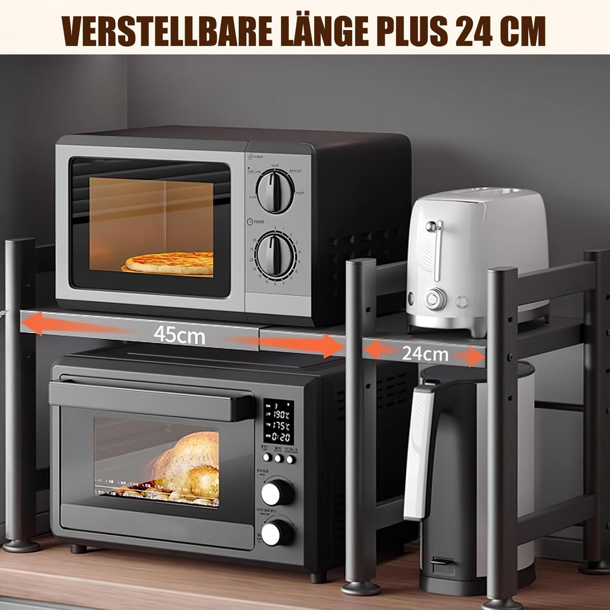 MIKROWELLEN Regal 2-Stufig - Schwarz, Metall (40/45/36.5cm) - Aimax